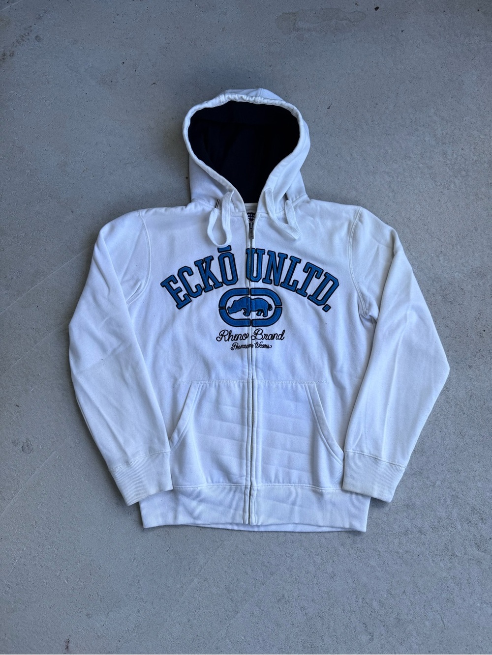 Ecko Unlimited White Full-Zip Hoodie with Blue Logo